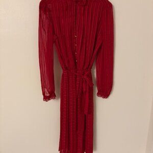 Ruby red sheer accordion pleated, classy dress